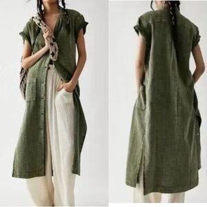 Free People Olive Green Maxi Shirt Dress